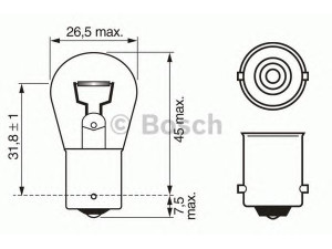 BOSCH 1 987 302 280 lemputė, indikatorius; lemputė, galinis žibintas; lemputė, stabdžių žibintas; lemputė, galinis rūko žibintas; lemputė, atbulinės eigos žibintas; lemputė, galinis žibintas 
 Elektros įranga -> Šviesos -> Kombinuotas galinis žibintas/dalys -> Kombinuoto galinio žibinto lemputė
