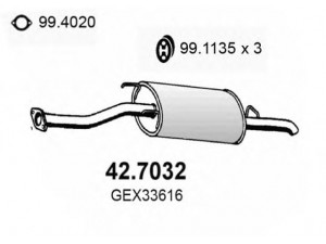 ASSO 42.7032 galinis duslintuvas 
 Išmetimo sistema -> Duslintuvas
GEX33616, GEX33651, GEX33689, WCG102380