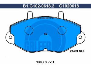 GALFER B1.G102-0618.2 stabdžių trinkelių rinkinys, diskinis stabdys 
 Techninės priežiūros dalys -> Papildomas remontas
1134159, 5028764, 6197739, 7018203