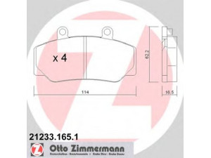 ZIMMERMANN 21233.165.1 stabdžių trinkelių rinkinys, diskinis stabdys 
 Techninės priežiūros dalys -> Papildomas remontas
271179, 2711794, 2711828, 271706