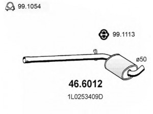 ASSO 46.6012 vidurinis duslintuvas 
 Išmetimo sistema -> Duslintuvas
1L0253409AC, 1L0253409D, 1L0253409M