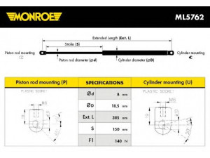 MONROE ML5762 dujinė spyruoklė, bagažinė 
 Priedai -> Bagažinė/pakrovimo skyrius
87170-2E020